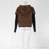 Sarah Pacini Tan Patterned Rib Sleeve Zip Up Hoodie