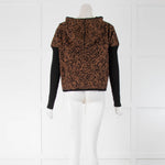 Sarah Pacini Tan Patterned Rib Sleeve Zip Up Hoodie
