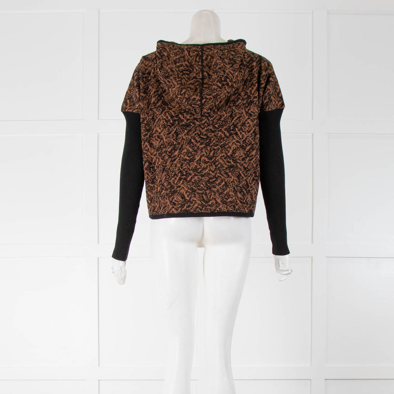 Sarah Pacini Tan Patterned Rib Sleeve Zip Up Hoodie
