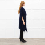 Stella McCartney Navy Front Fringe Sleeveless Knit Cape
