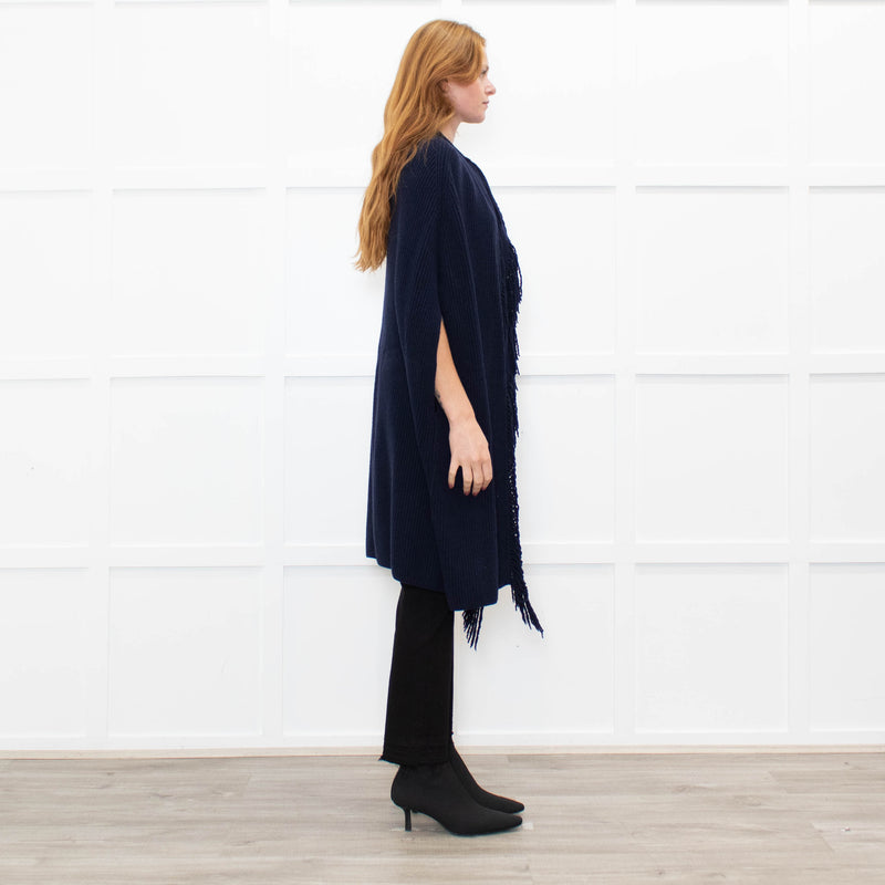 Stella McCartney Navy Front Fringe Sleeveless Knit Cape