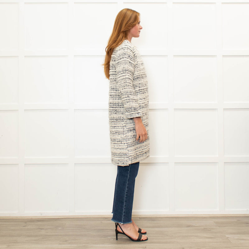 Tucker Grey Collarless Boucle Edge To Edge Coat