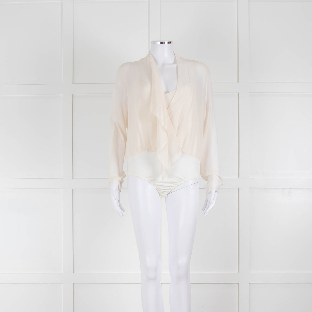 Akris Cream Silk Bodysuit Crossover Top