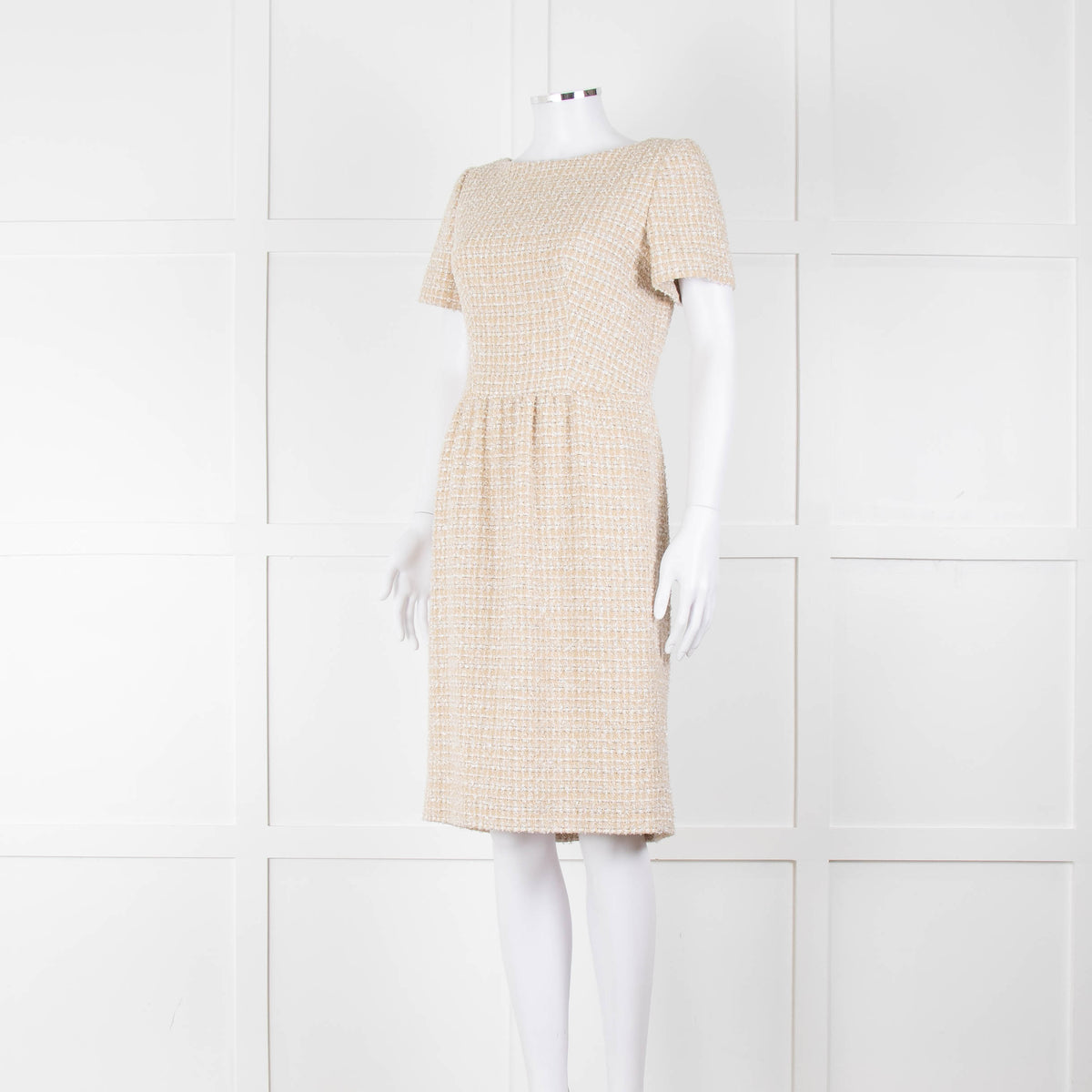Stewart Parvin Cream White Tweed Short Sleeve Dress
