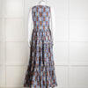 La Double J White Blue Cotton Sleeveless Tiered Maxi Dress