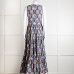 La Double J White Blue Cotton Sleeveless Tiered Maxi Dress
