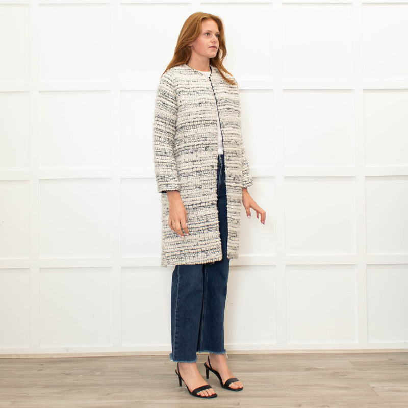 Tucker Grey Collarless Boucle Edge To Edge Coat