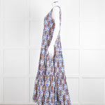 La Double J White Blue Cotton Sleeveless Tiered Maxi Dress