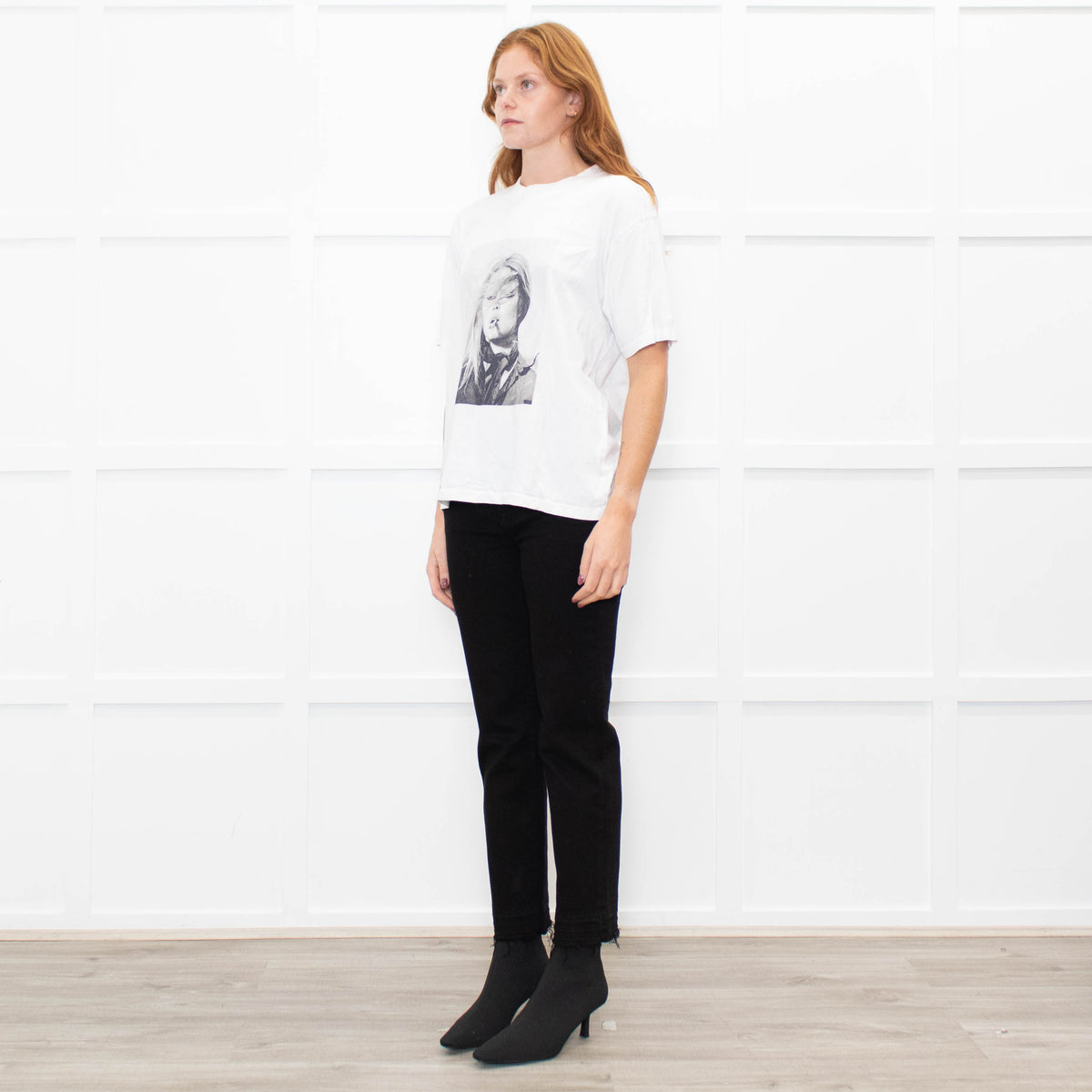 Anine Bing White Grey Brigette Bardot T Shirt