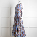 La Double J White Blue Cotton Sleeveless Tiered Maxi Dress
