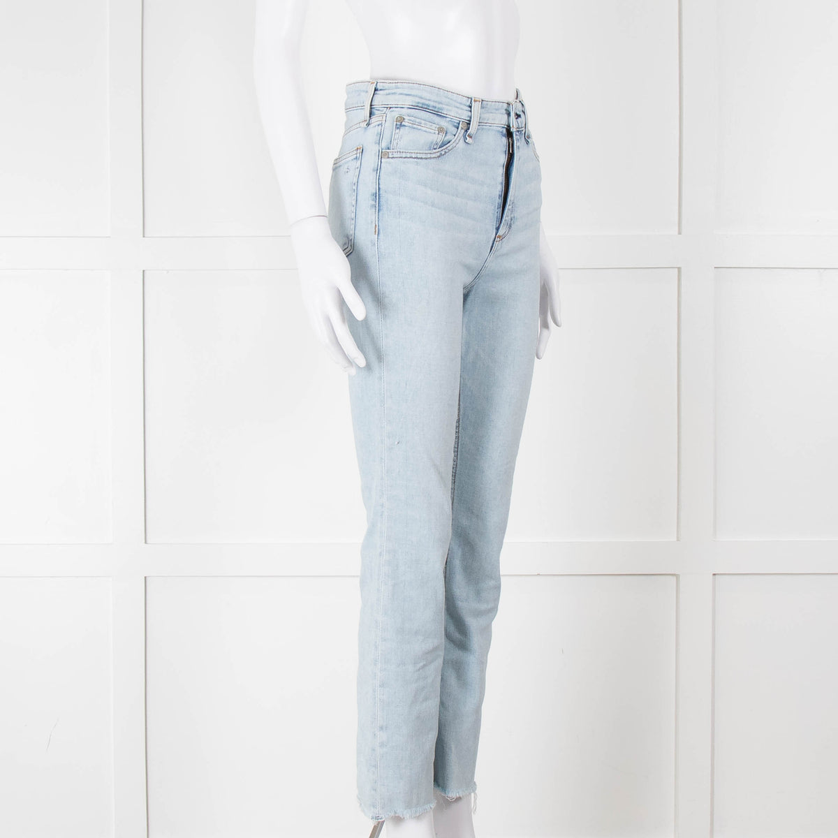 Rag & Bone Pale Wash Straight Leg Raw Hem Jeans