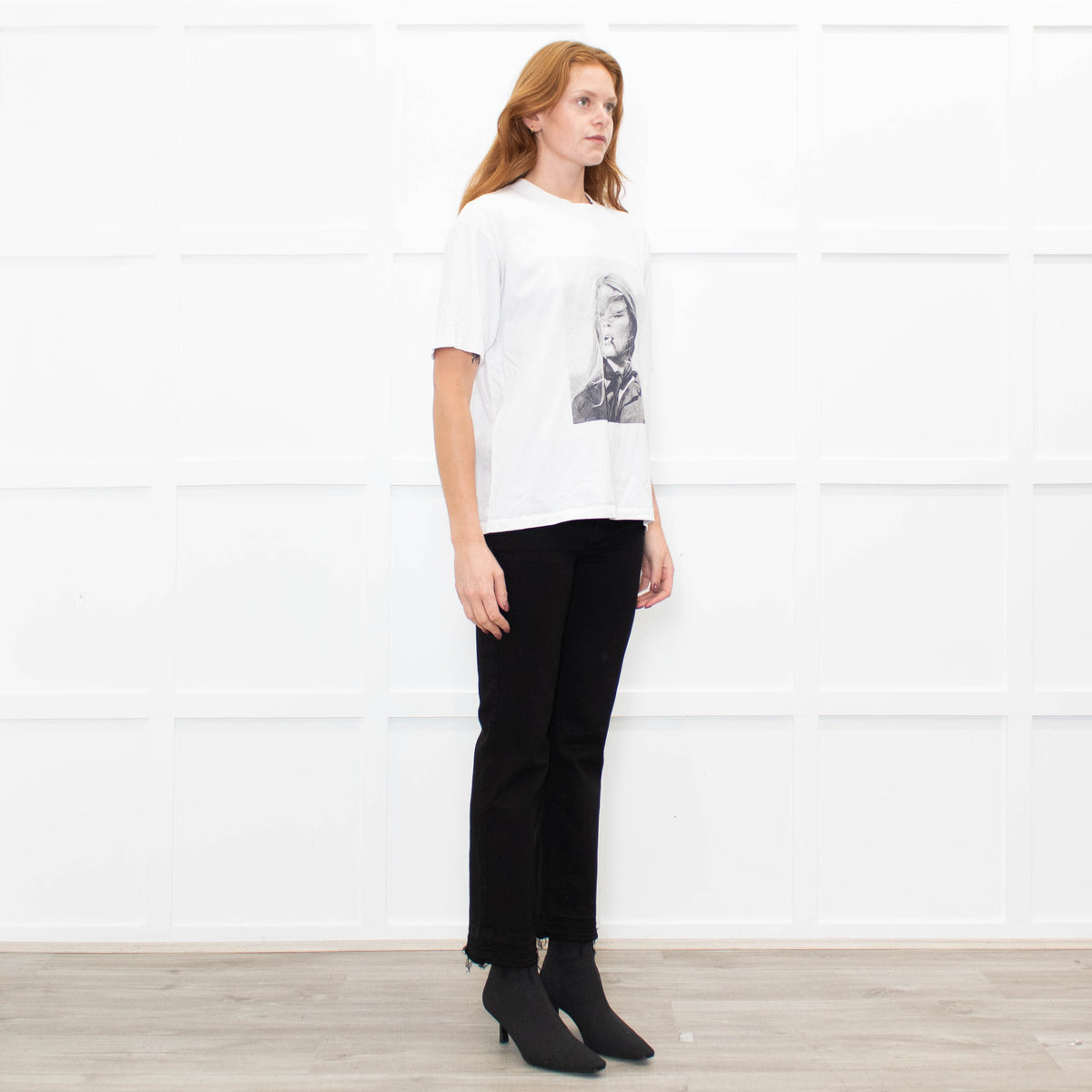 Anine Bing White Grey Brigette Bardot T Shirt