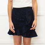 Self Portrait Blue Lace Mini Skirt With Frill Hem
