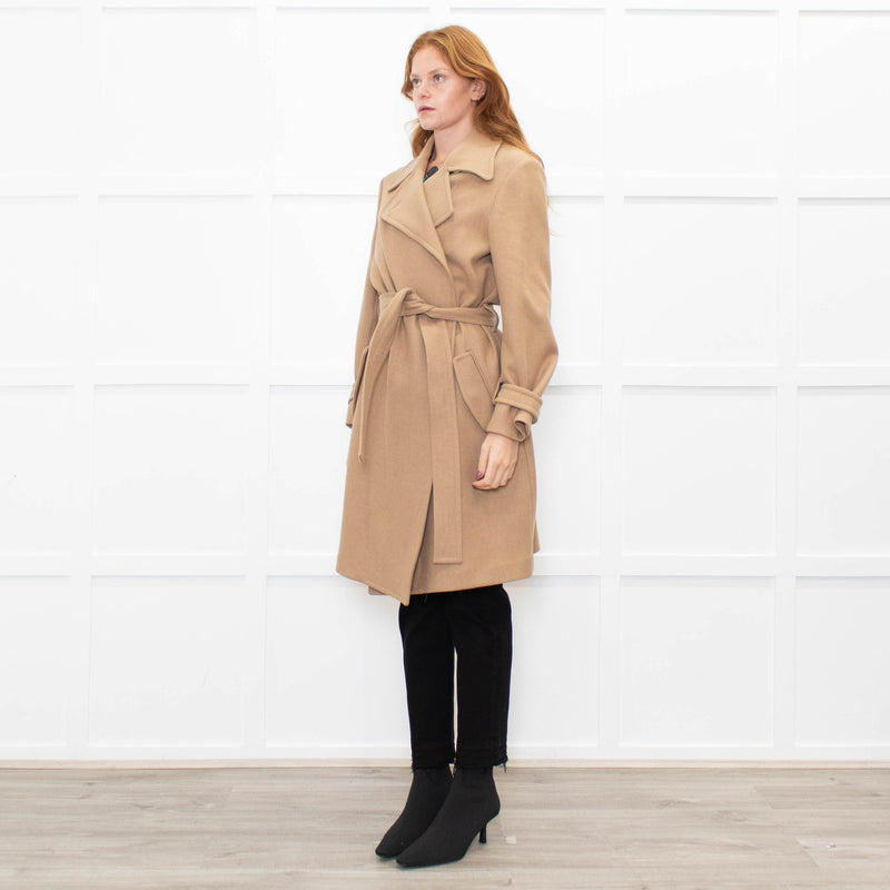 Bottega Veneta Tan Belted Camel Wool Coat