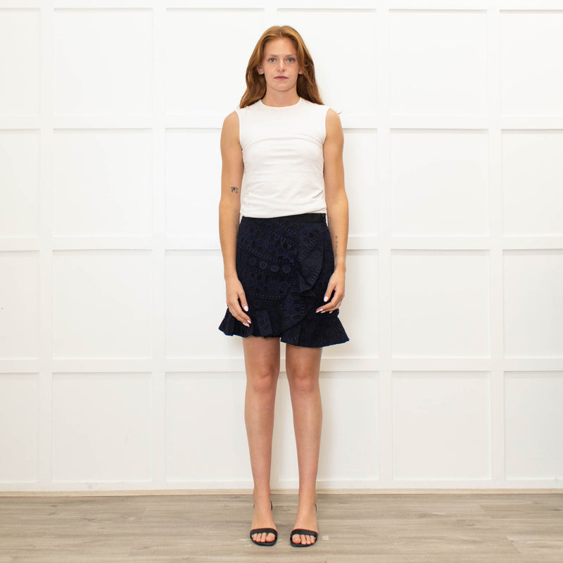 Self Portrait Blue Lace Mini Skirt With Frill Hem