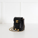 Chanel Black Caviar Leather Vintage Classic Flap Drawstring Crossbody Bag