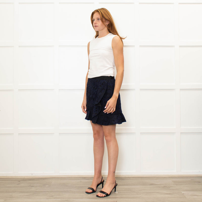 Self Portrait Blue Lace Mini Skirt With Frill Hem