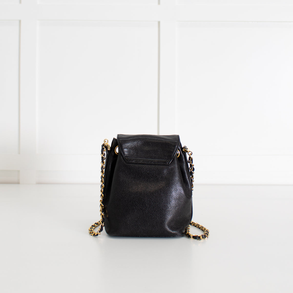 Chanel Black Caviar Leather Vintage Classic Flap Drawstring Crossbody Bag