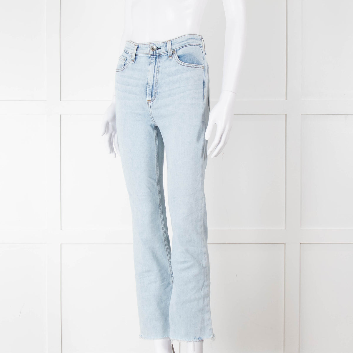 Rag & Bone Pale Wash Straight Leg Raw Hem Jeans