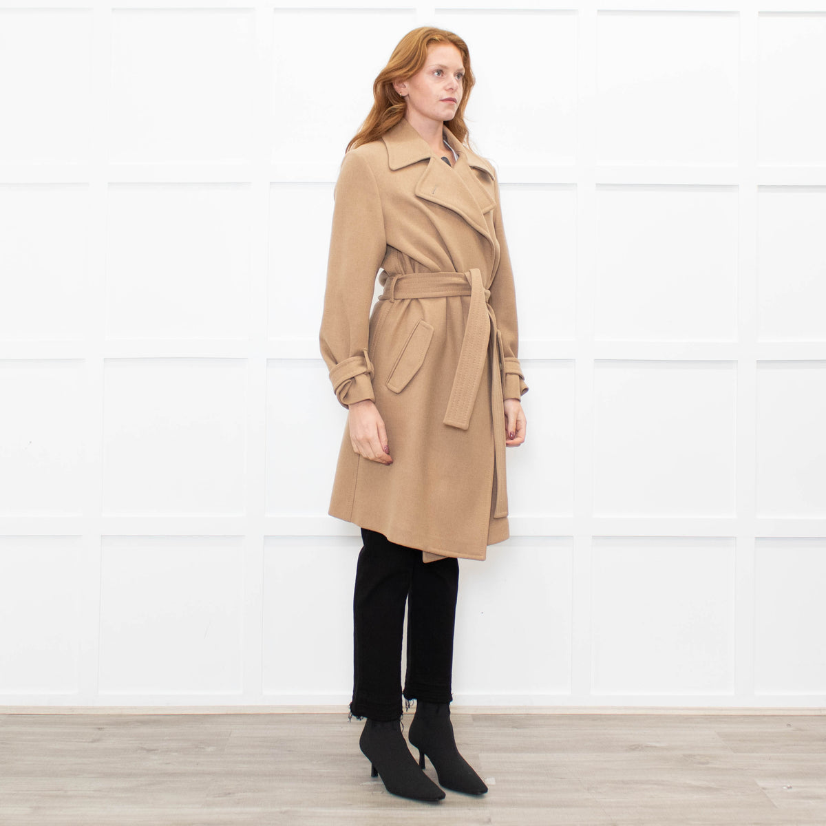 Bottega Veneta Tan Belted Camel Wool Coat