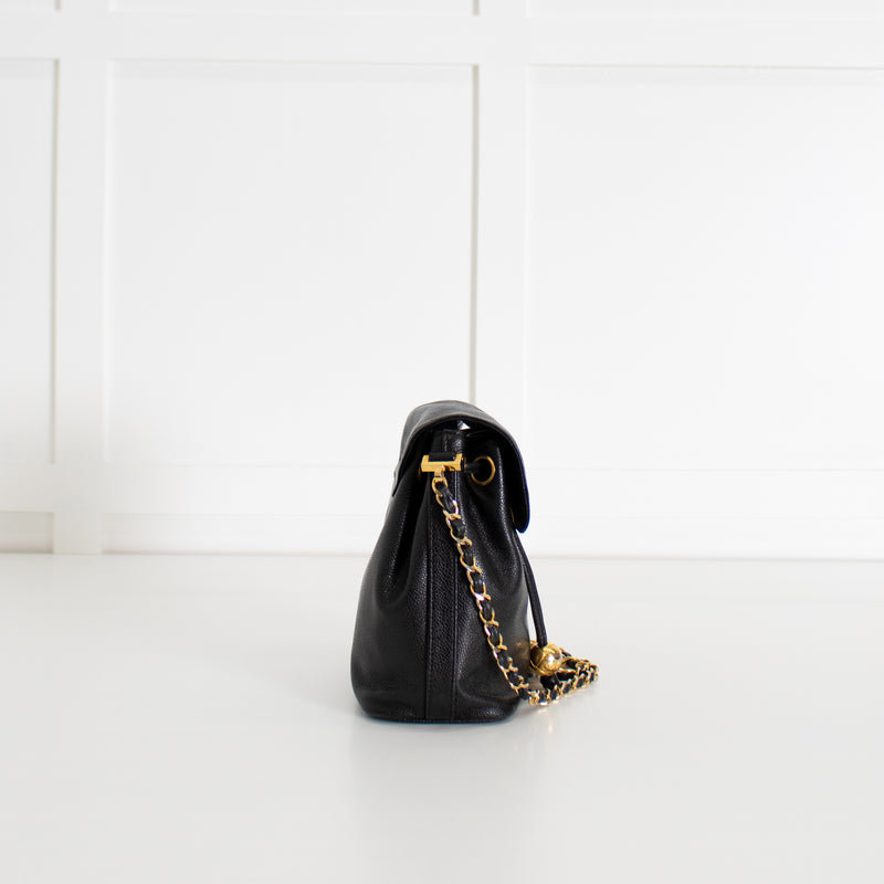 Chanel Black Caviar Leather Vintage Classic Flap Drawstring Crossbody Bag