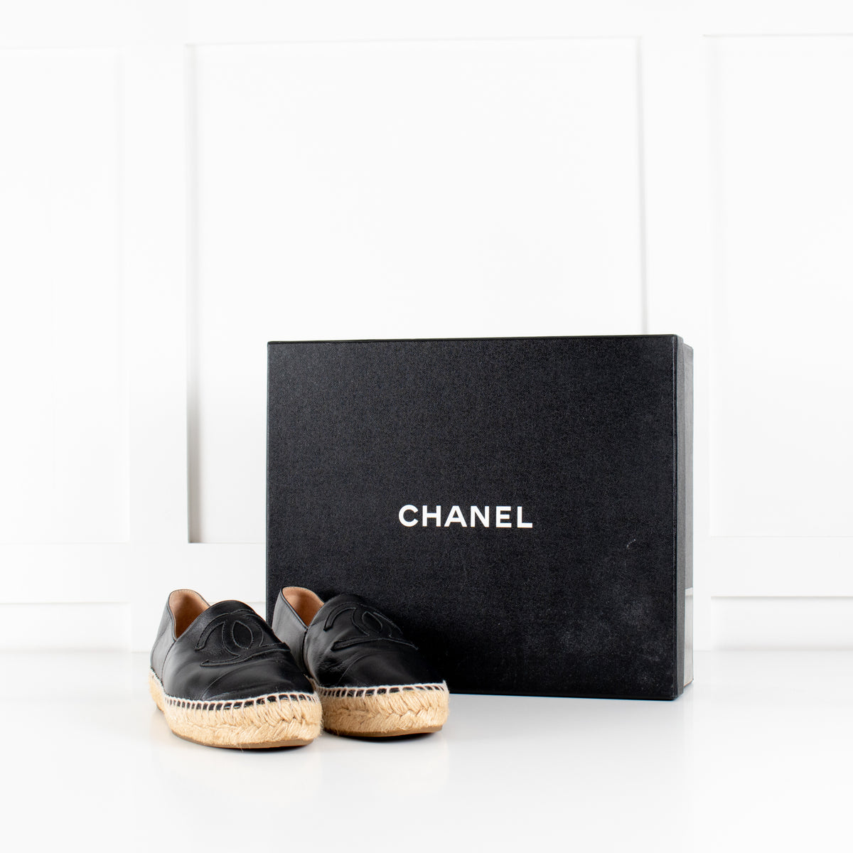 Chanel Black Lambskin Leather Espadrilles