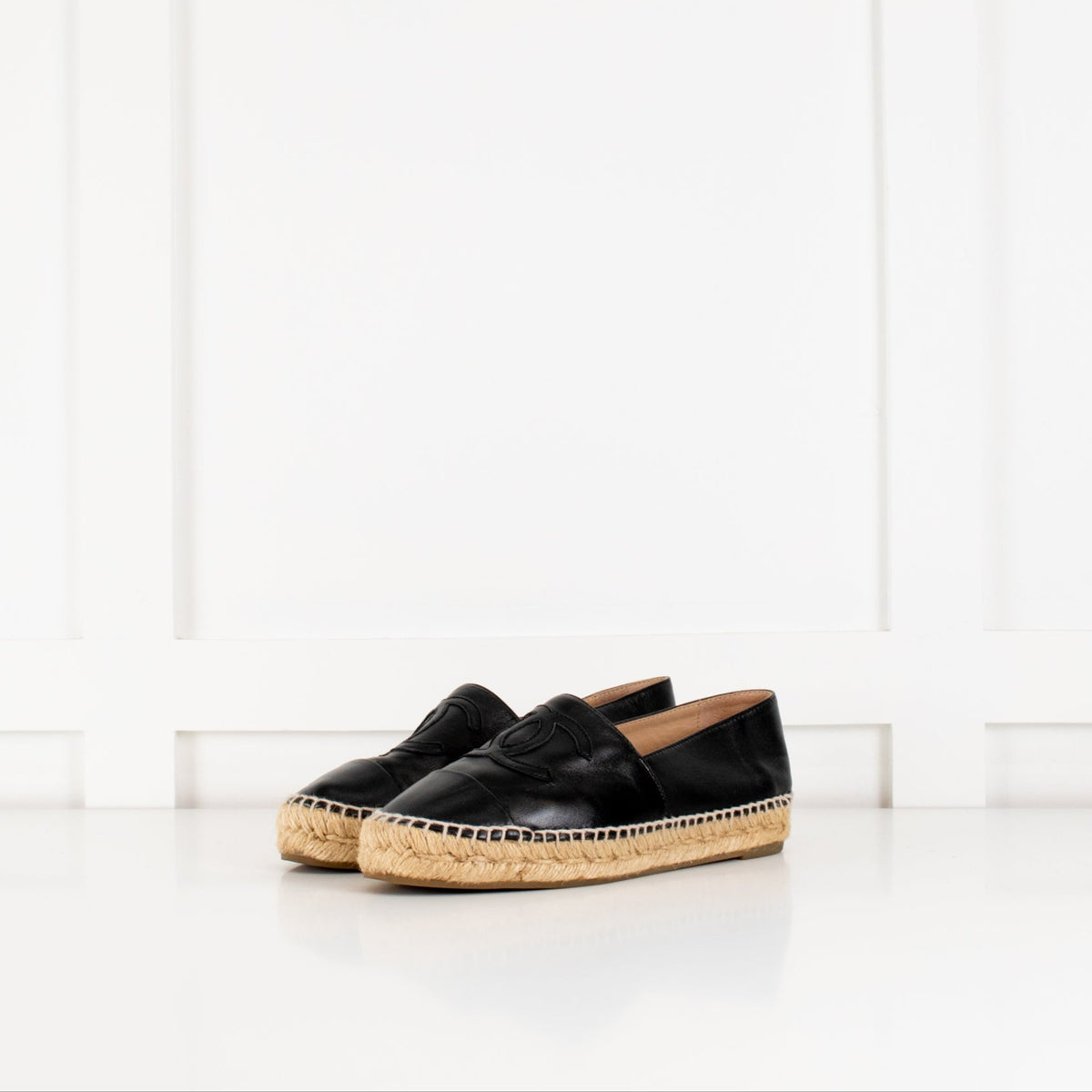 Chanel Black Lambskin Leather Espadrilles