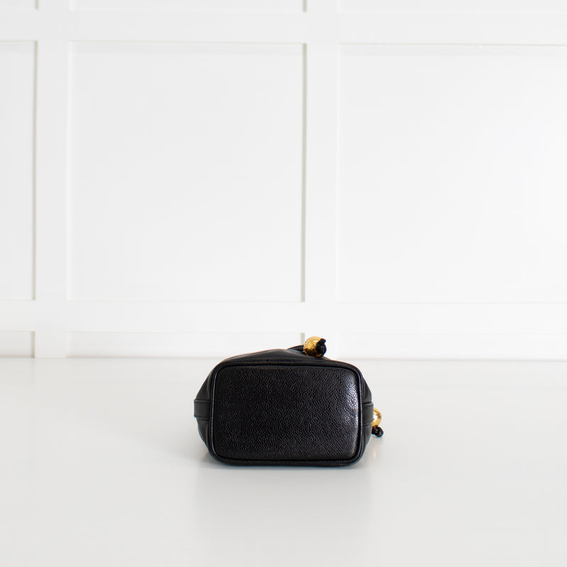 Chanel Black Caviar Leather Vintage Classic Flap Drawstring Crossbody Bag