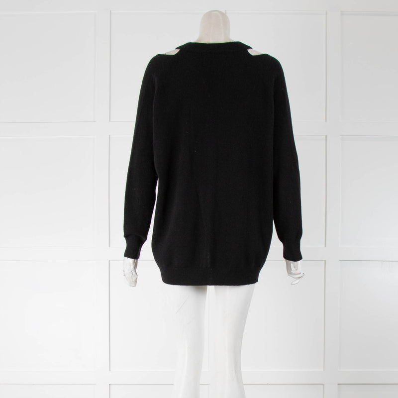 Notshy Black V Neck Cut Out Shoulders Cashmere Jumper