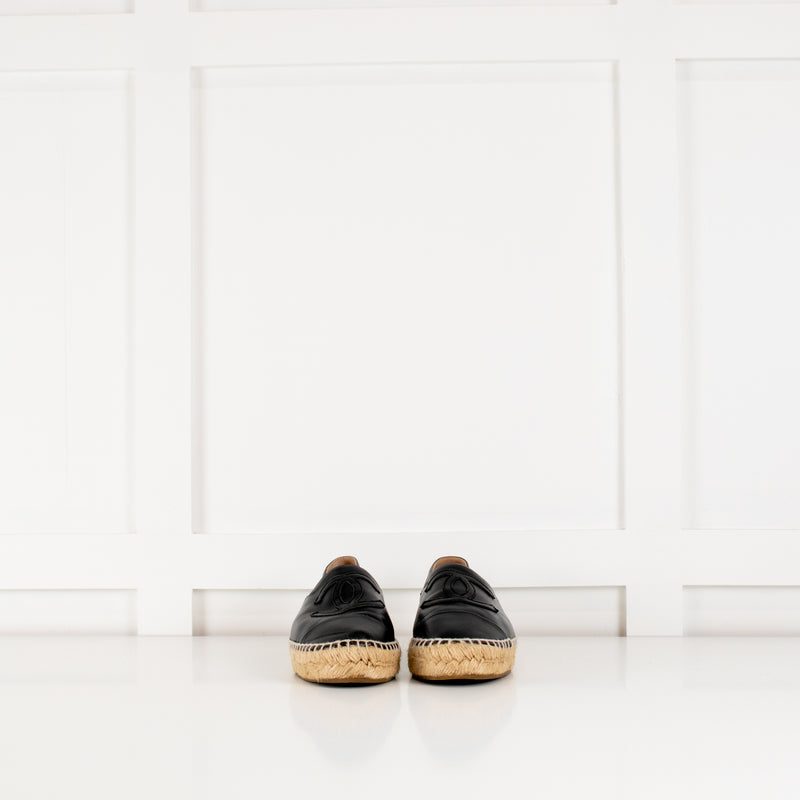 Chanel Black Lambskin Leather Espadrilles