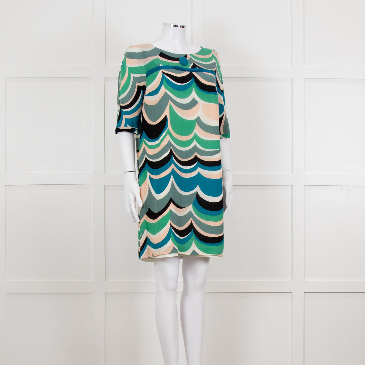 M Missoni White Green Grey Print Tunic Dress