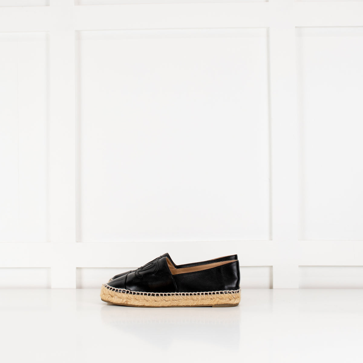 Chanel Black Lambskin Leather Espadrilles