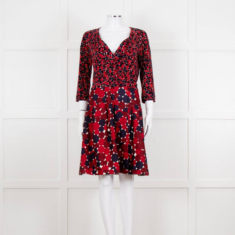 Diane Von Furstenberg Brown Navy Red Wrap Dress