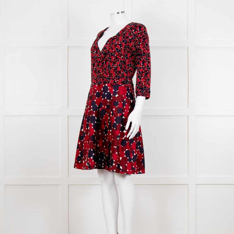 Diane Von Furstenberg Brown Navy Red Wrap Dress