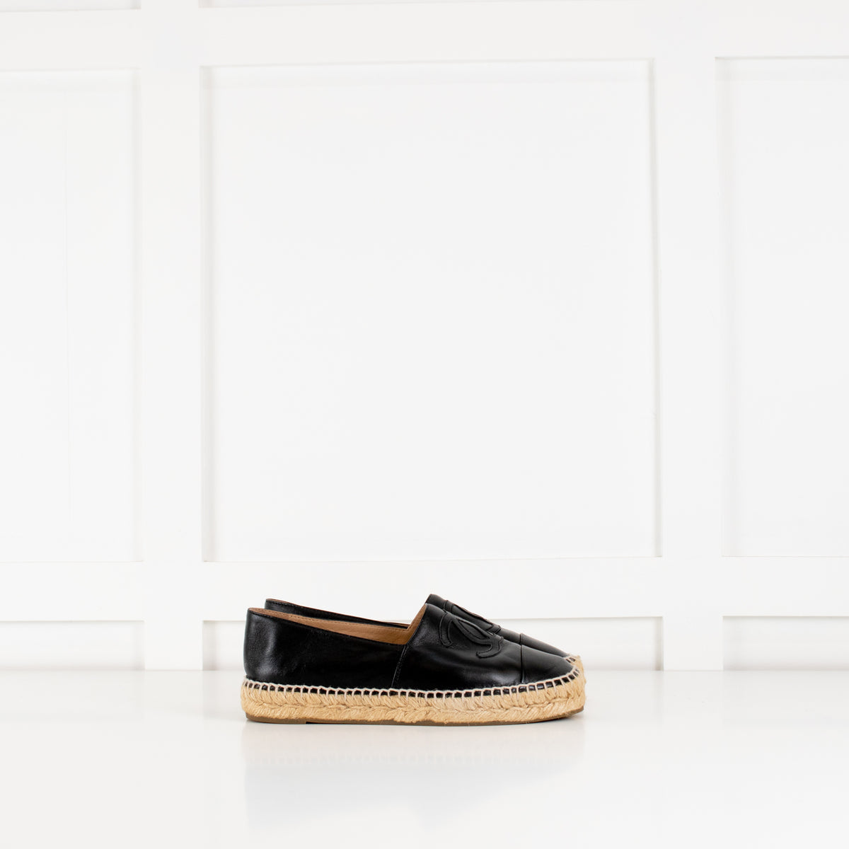 Chanel Black Lambskin Leather Espadrilles