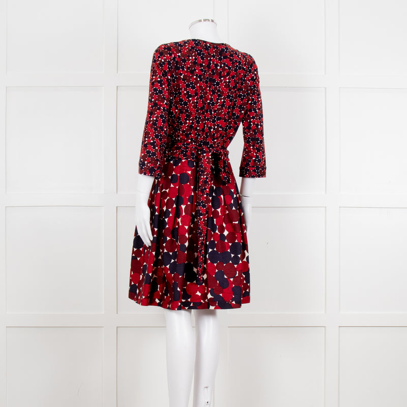 Diane Von Furstenberg Brown Navy Red Wrap Dress