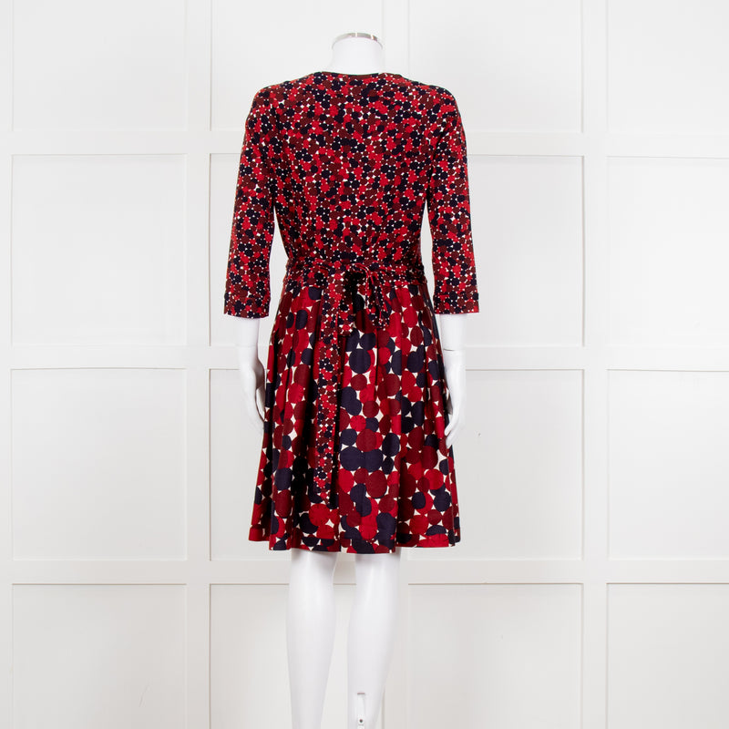 Diane Von Furstenberg Brown Navy Red Wrap Dress