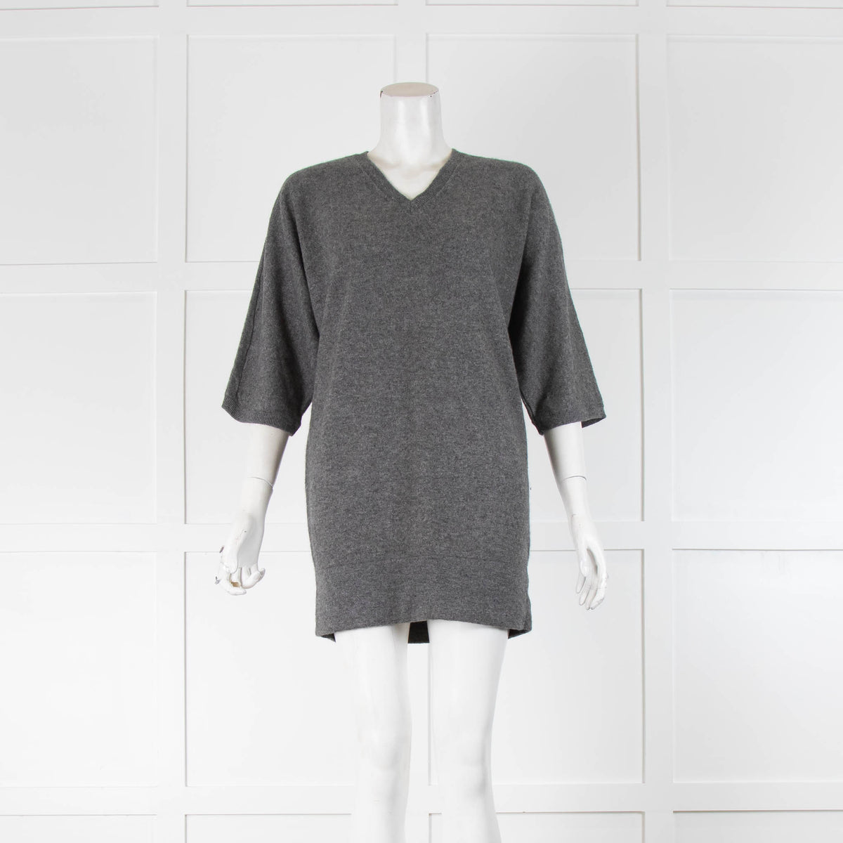 Vince Grey Long Short Sleeve V Neck Cashmere Jumper