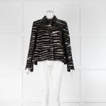 Piazza Sempione Black Cream Striped Leather Collar Jacket
