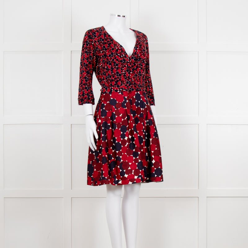 Diane Von Furstenberg Brown Navy Red Wrap Dress