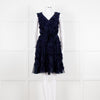 Valentino Navy Blue Silk Rose Embellished Sleeveless Dress