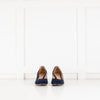 Chloe Navy Blue Scalloped Edge Lauren Block Heel Shoes