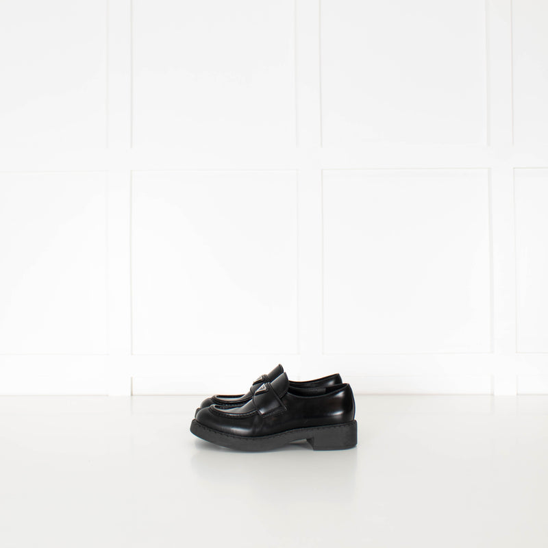 Prada Black Leather Logo Platform Loafers
