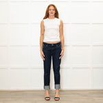 Seven For All Mankind Dark Denim Straight Jeans With Turnups