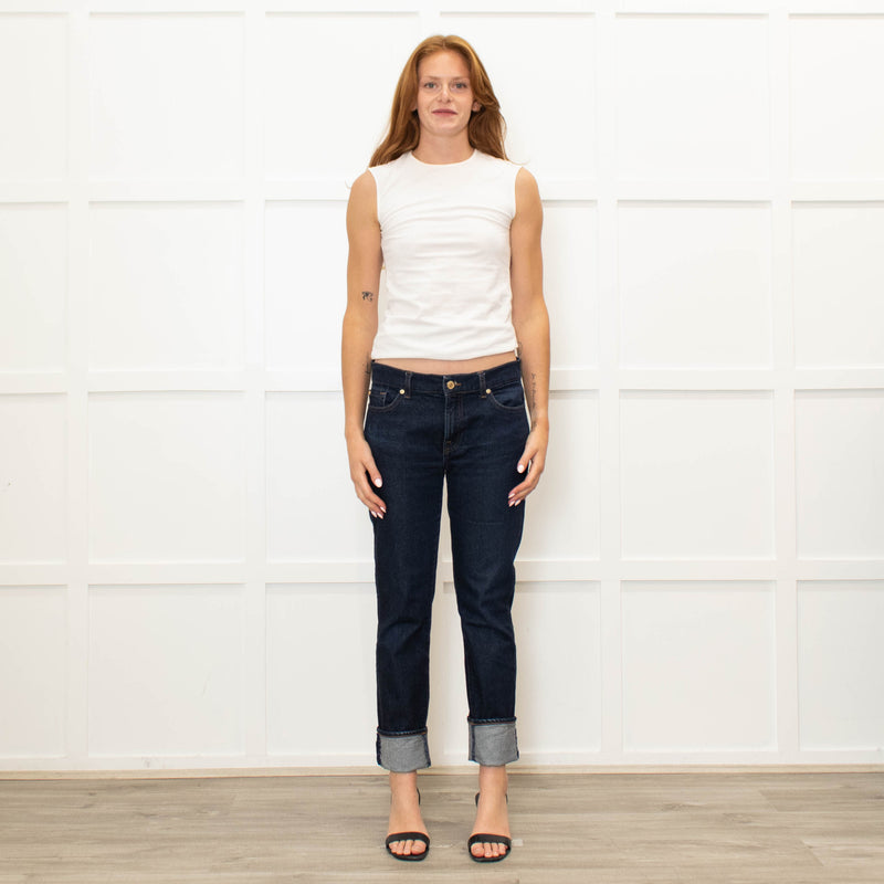 Seven For All Mankind Dark Denim Straight Jeans With Turnups