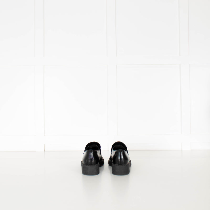 Prada Black Leather Logo Platform Loafers