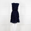 Valentino Navy Blue Silk Rose Embellished Sleeveless Dress