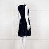 Valentino Navy Blue Silk Rose Embellished Sleeveless Dress
