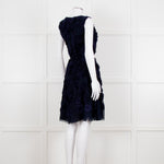 Valentino Navy Blue Silk Rose Embellished Sleeveless Dress