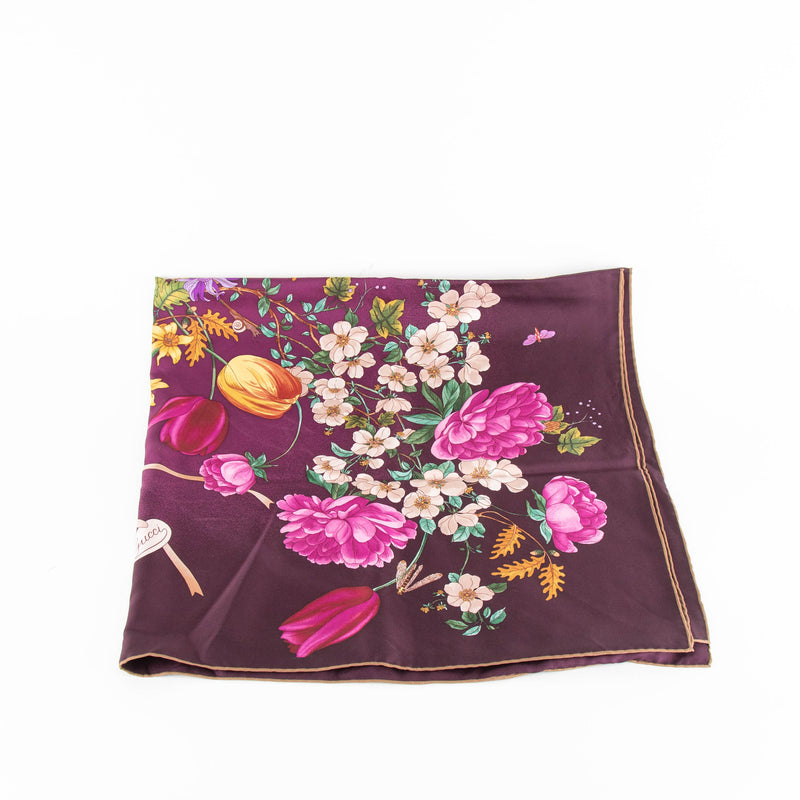 Gucci Pink Silk Flower Bouquet Square Scarf